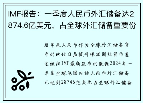 IMF报告：一季度人民币外汇储备达2874.6亿美元，占全球外汇储备重要份额